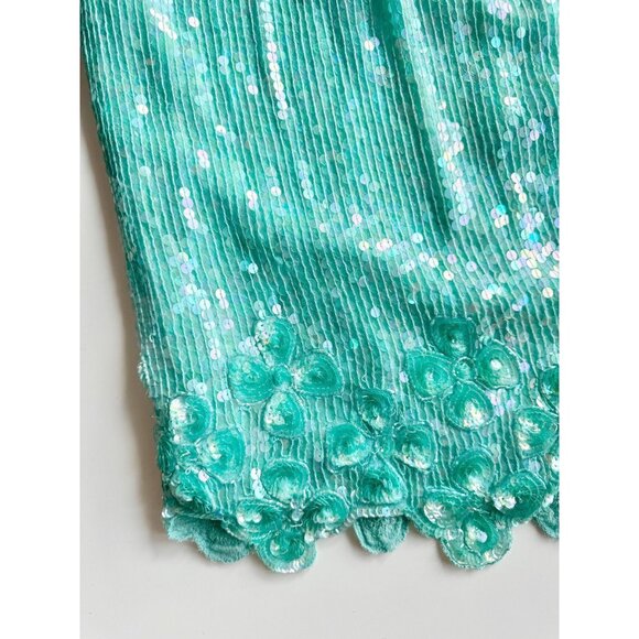 Vintage 90's SAKS FIFTH AVENUE Turquoise Beaded Sequin Blouse Skirt Set, Size M - Picture 14 of 16